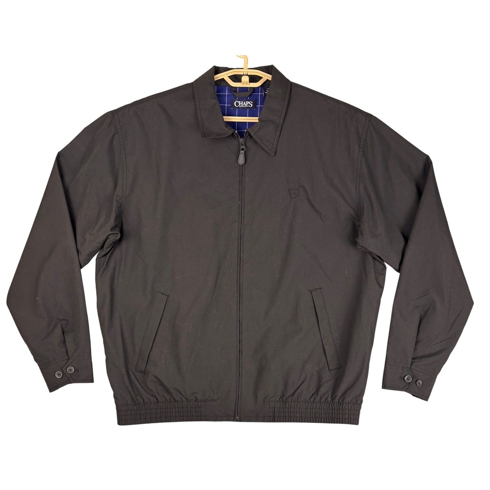 Chaps Mens Harrington Jacket Black Full Zip Plaid Lined Large